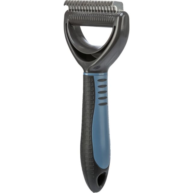 Trixie Universal Groomer fur detangler for large dogs, dark grey and blue, front view