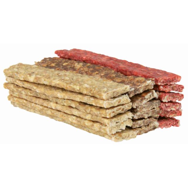 Trixie Munchy rawhide flat dog sticks 12cm, stack of mixed colour chewing bars