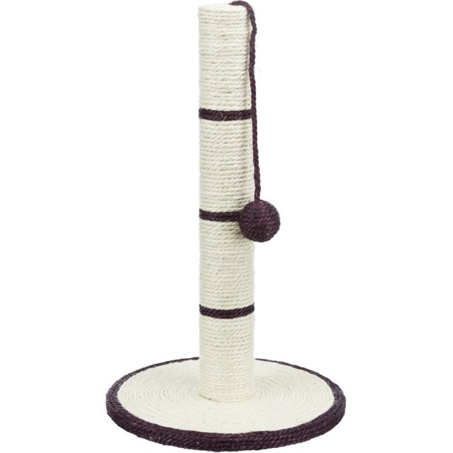 Trixie sisal cat scratching post 50cm with dark purple trim and play ball