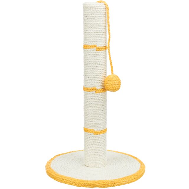 Trixie sisal cat scratching post 50cm with yellow trim and play ball