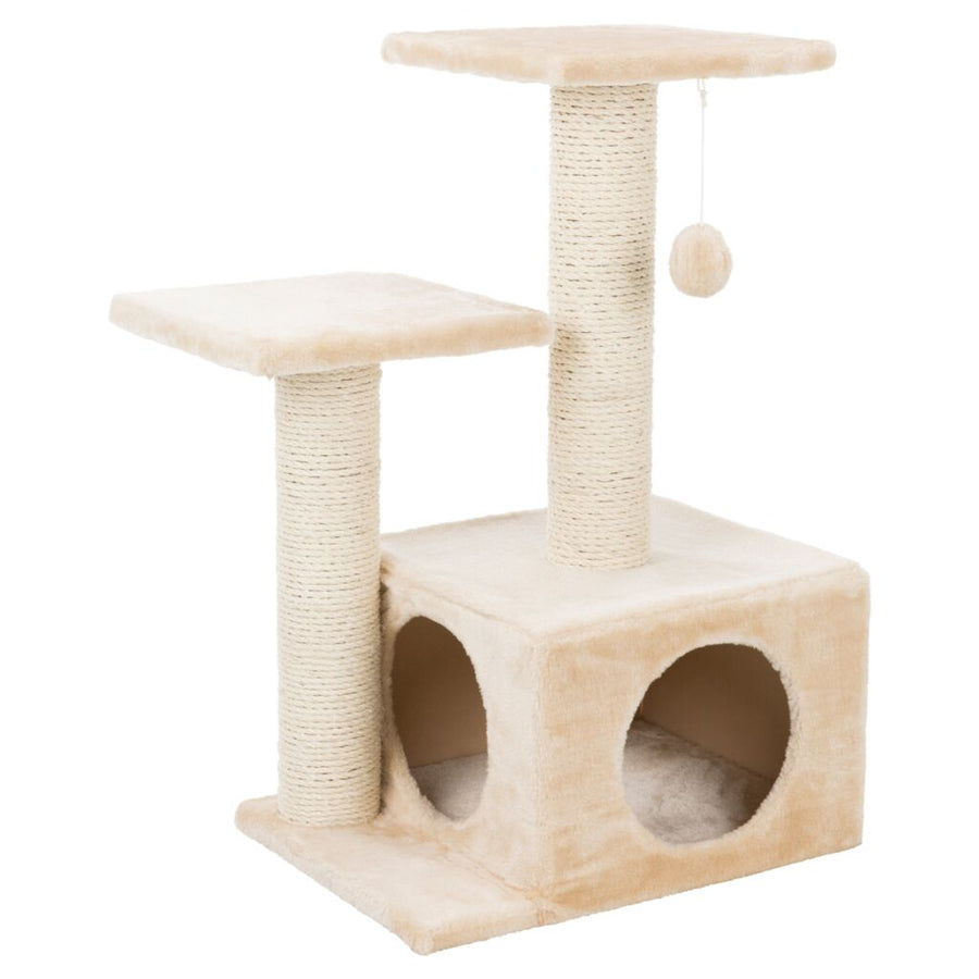 Trixie Valencia cat scratching post 71 cm in beige with two platforms, cave and play ball