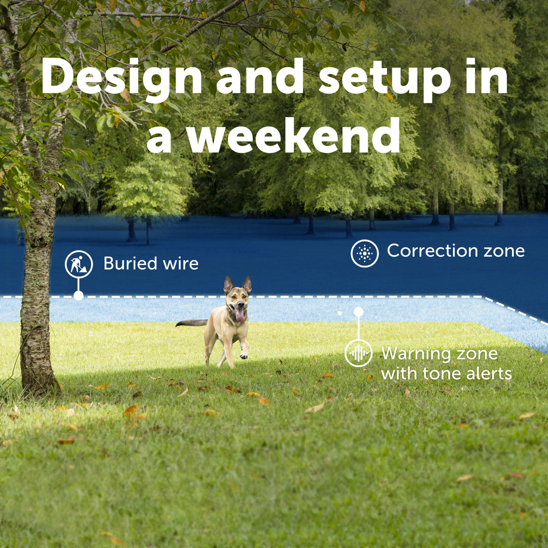 PetSafe Basic In-Ground Fence buried wire with warning zone tone alerts and correction zone, set up in a weekend