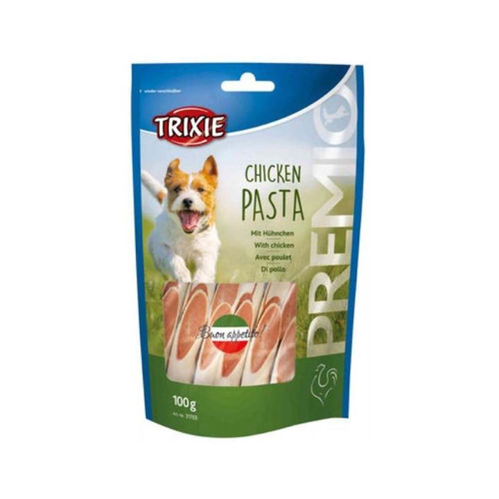 Trixie Premio Chicken Pasta dog treats 100g bag, front of pack