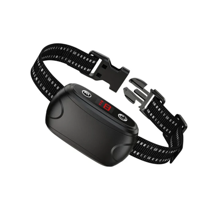 PawGuard Stop Bark Collar in black with reflective nylon strap and buckle