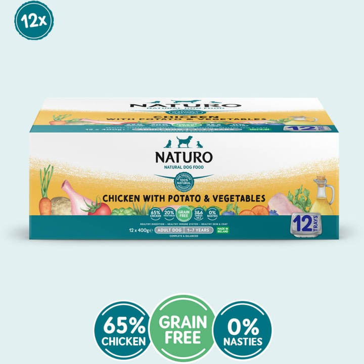 Naturo Adult Dog Grain Free Chicken & Potato with Vegetables - 400g Trays x 12
