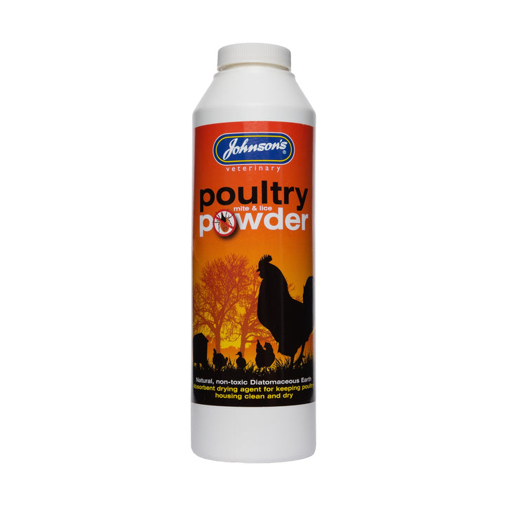 Johnson's Poultry Mite and Lice Powder 250g shaker bottle, front
