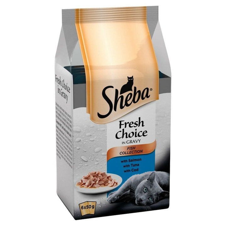 Sheba Fresh Choice Fish Collection in Gravy 6 x 50g pack with salmon, tuna and cod