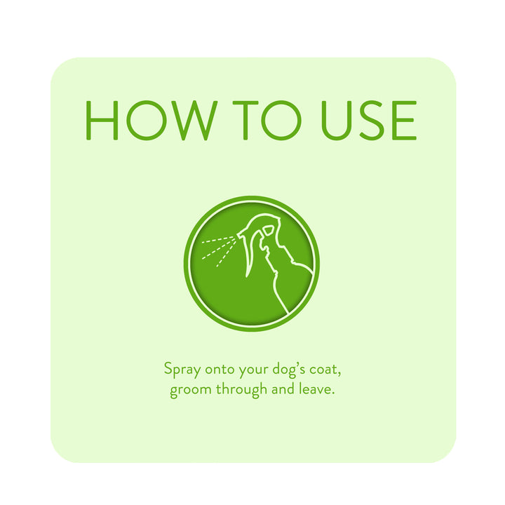Animology Stink Bomb how to use: spray onto your dog's coat, groom through and leave