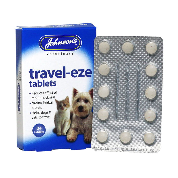 Johnson's Travel-eze tablets box with blister pack of tablets