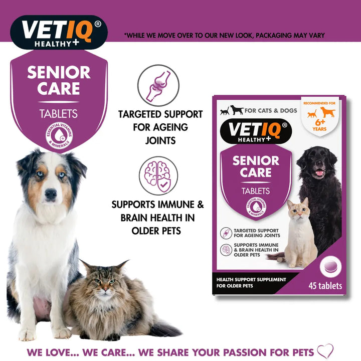 VETIQ Senior Care Tablets: targeted support for ageing joints, supports immune and brain health in older pets