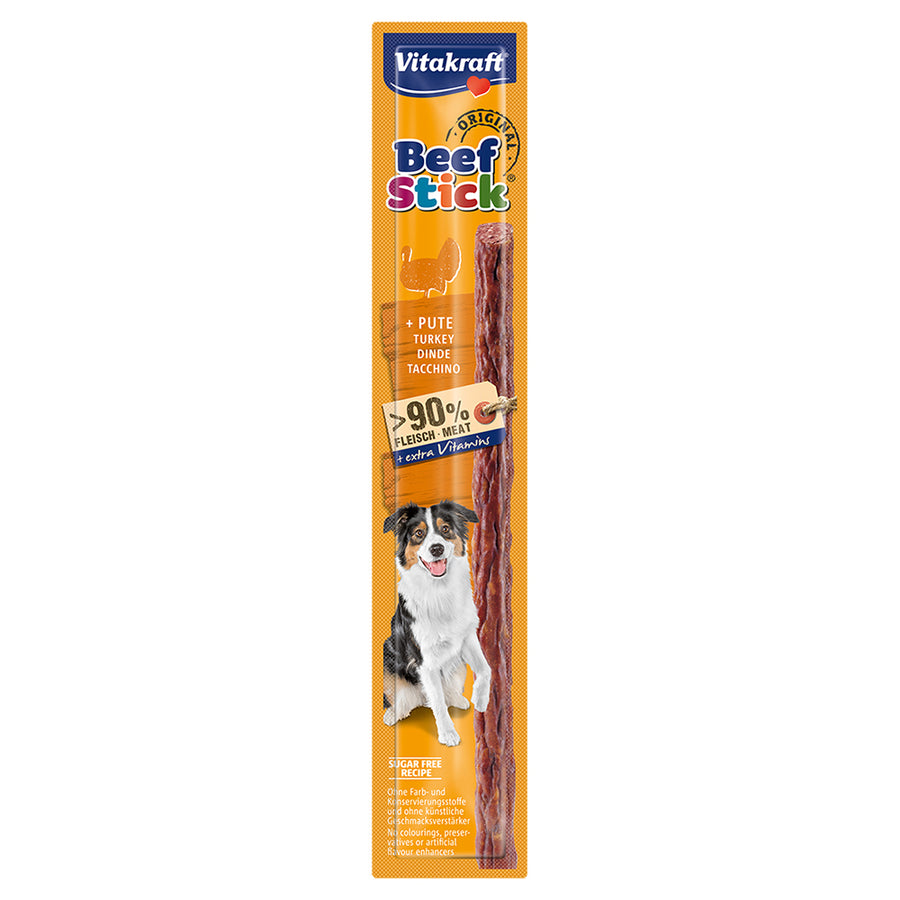 Vitakraft Beef Stick Turkey high meat dog treat with break grooves and vitamins