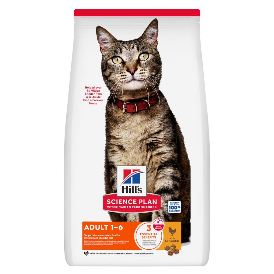 Hill's Science Plan Adult 1 to 6 dry cat food with chicken, front of bag