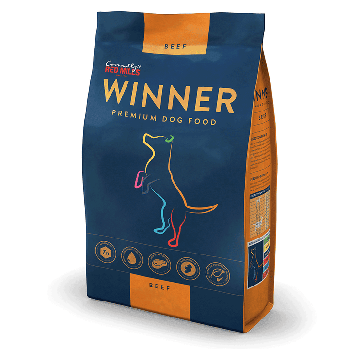 Red Mills Winner Beef premium dry dog food bag, front of pack