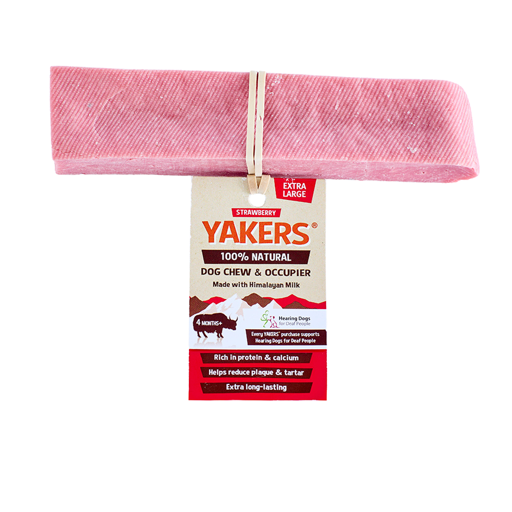 Yakers Strawberry natural dog chew, Extra Large size, with label