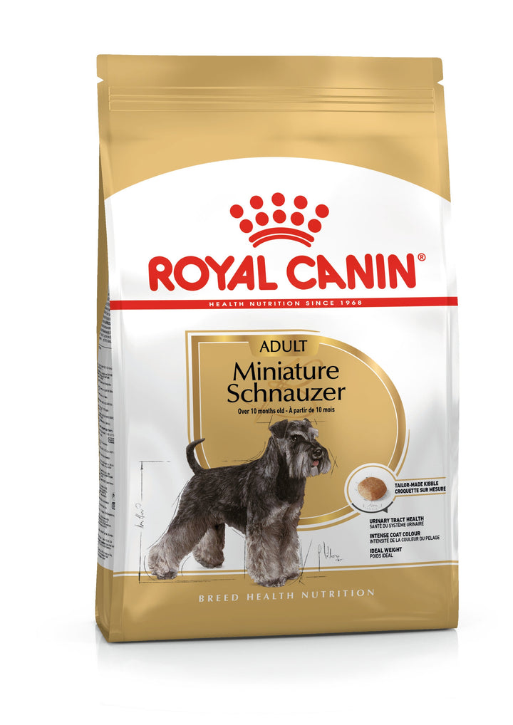Royal Canin Miniature Schnauzer Adult dry dog food bag, front of pack