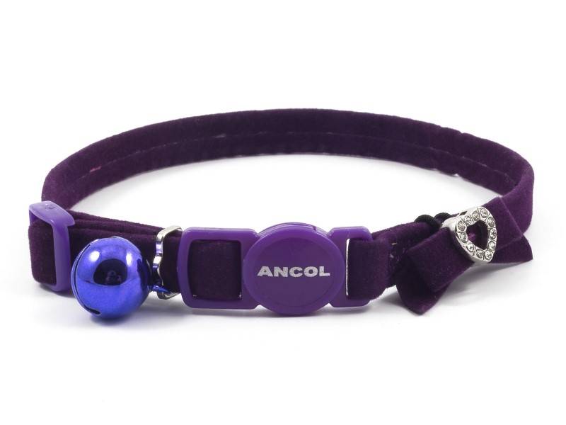 ancol velvety heart purple cat collar