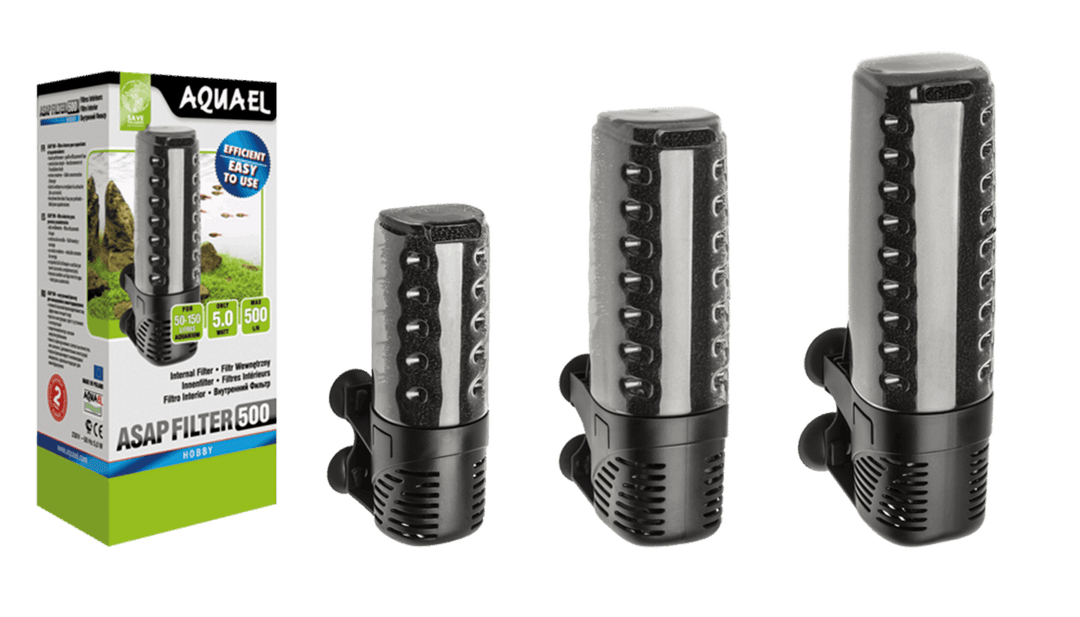 Aquael ASAP internal filter range: ASAP 300, 500 and 700 with box