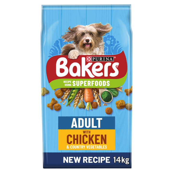 Bakers Adult with Chicken and Country Vegetables dry dog food 14kg, front of pack