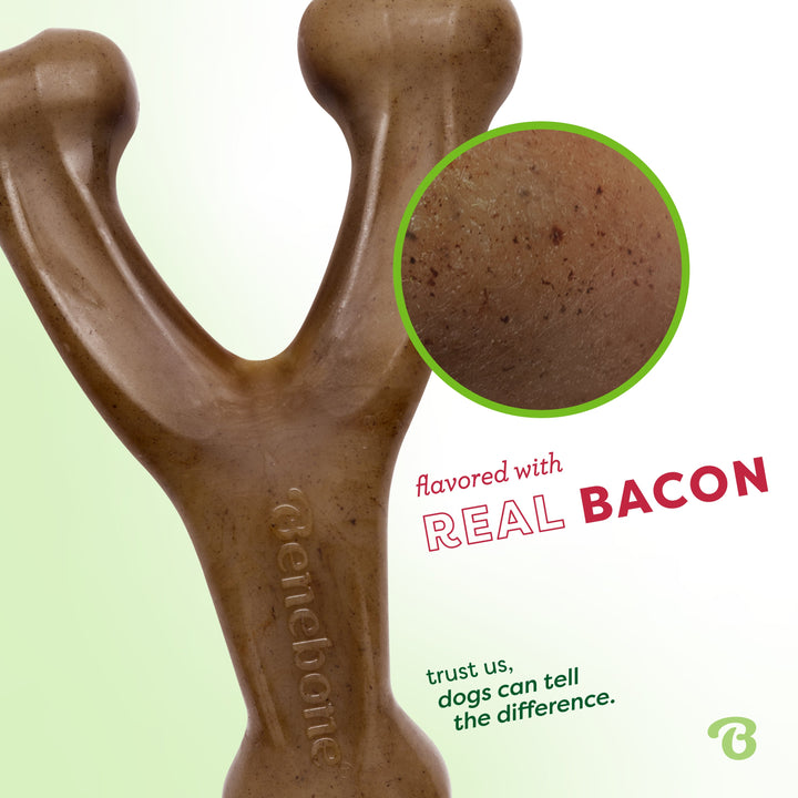 Close up of Benebone Wishbone showing real bacon flavour flecks in the nylon