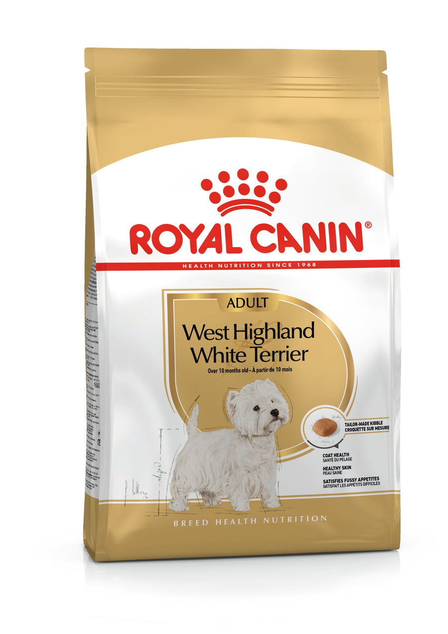 Royal Canin West Highland White Terrier Adult dry dog food bag, front of pack