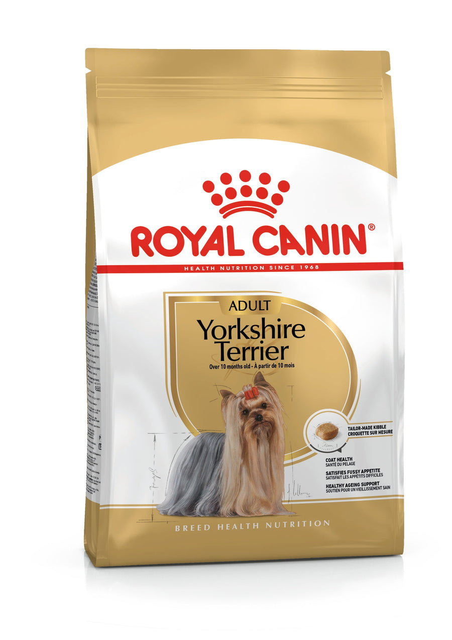 Royal Canin Yorkshire Terrier Adult dry dog food bag, front of pack