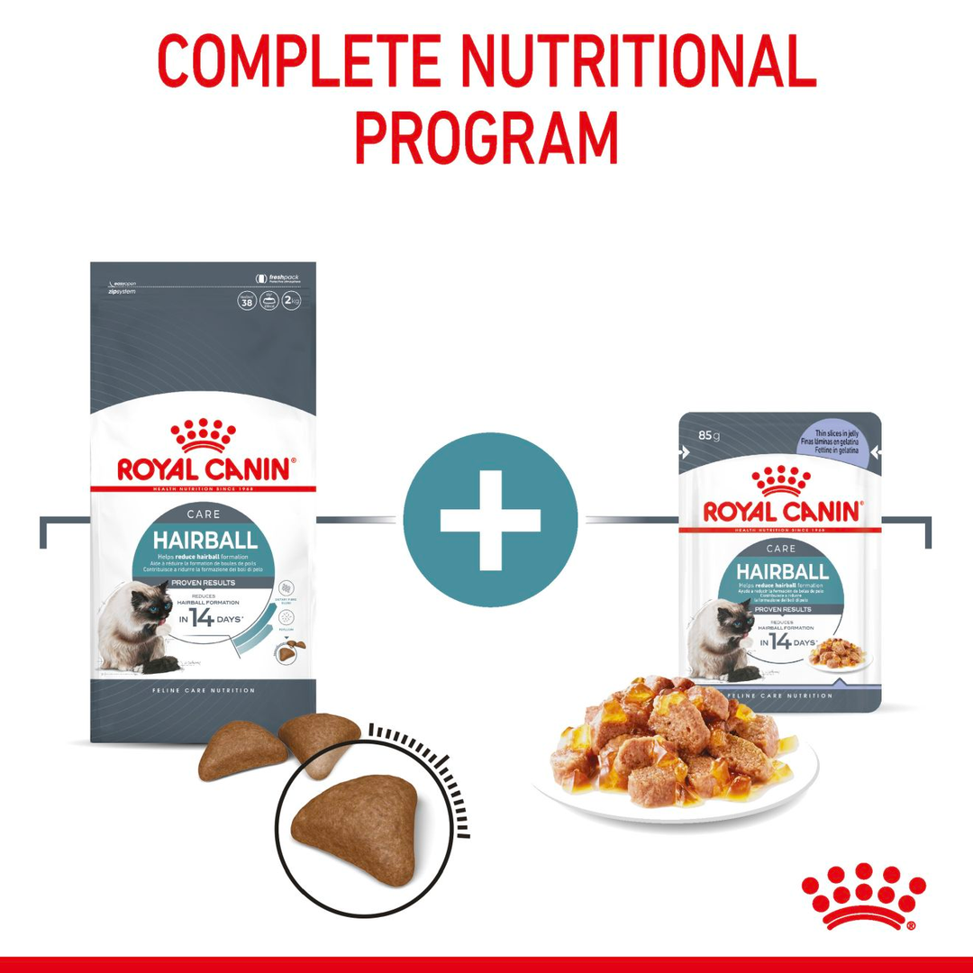 Royal Canin Hairball Care dry and wet food combined as a complete nutritional programme