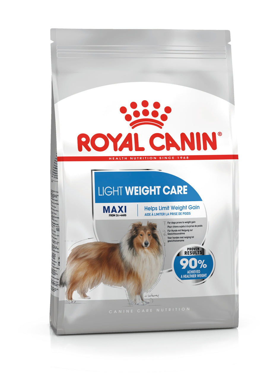 Royal Canin Maxi Light Weight Care dry dog food 12kg bag, front of pack