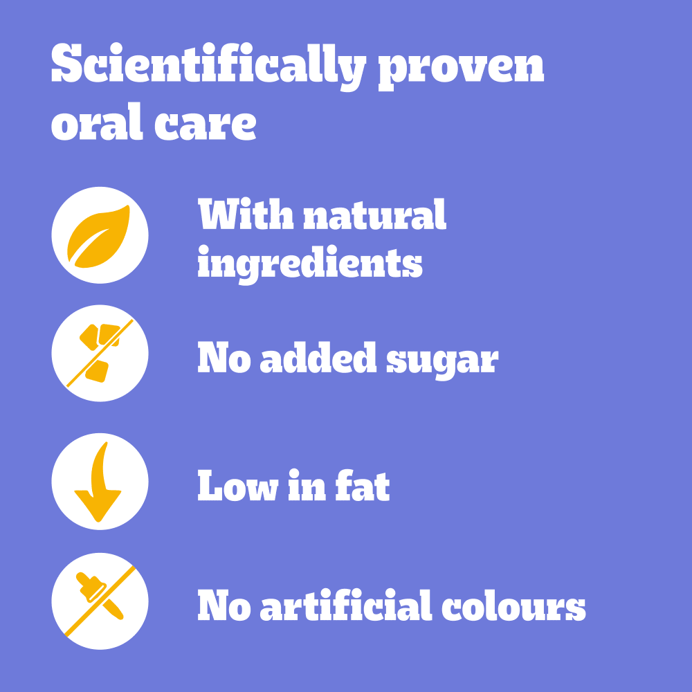 Pedigree Dentastix benefits: natural ingredients, no added sugar, low in fat, no artificial colours