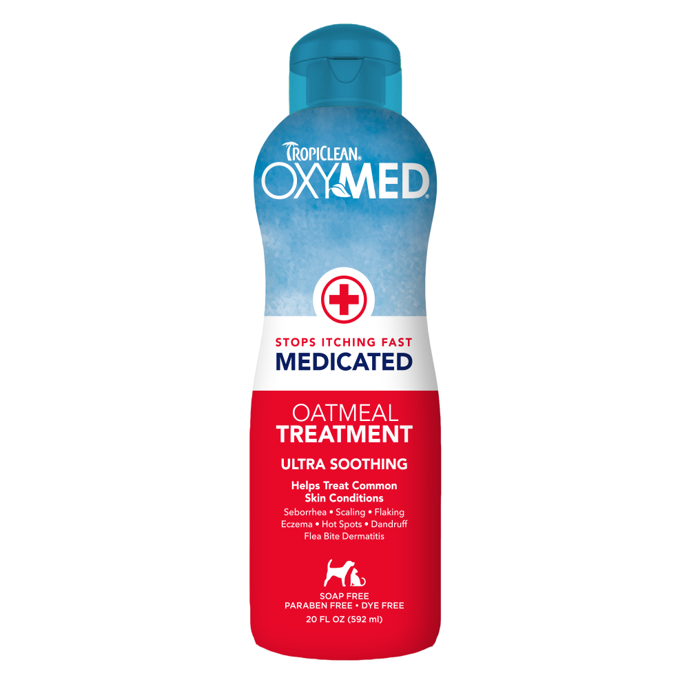 TropiClean OxyMed Medicated Oatmeal Treatment 592ml (20 fl oz) bottle, front
