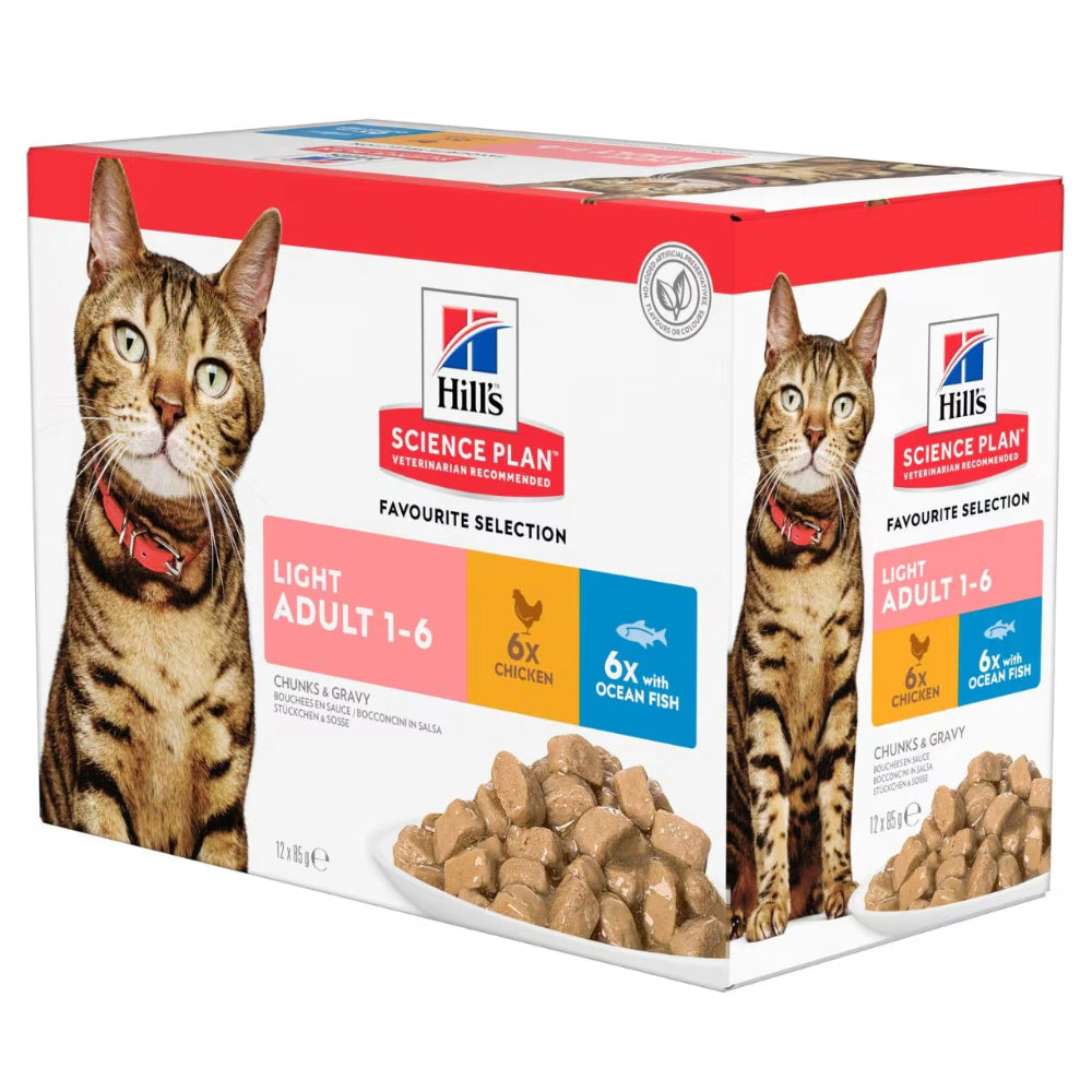 Hill's Light Wet Cat Food – Chicken & Fish 85g pouch front view


