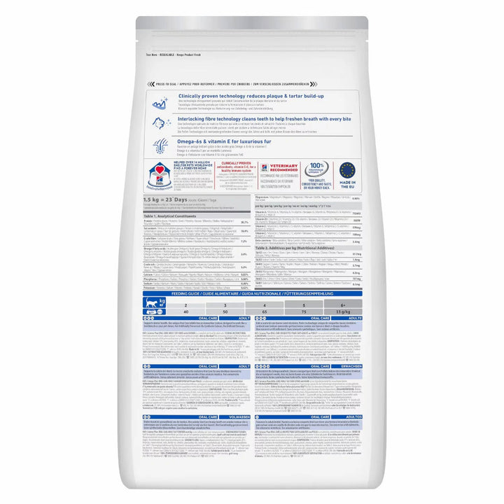 Hill's dry cat food for adult cats with dental support and breath-freshening kibble

