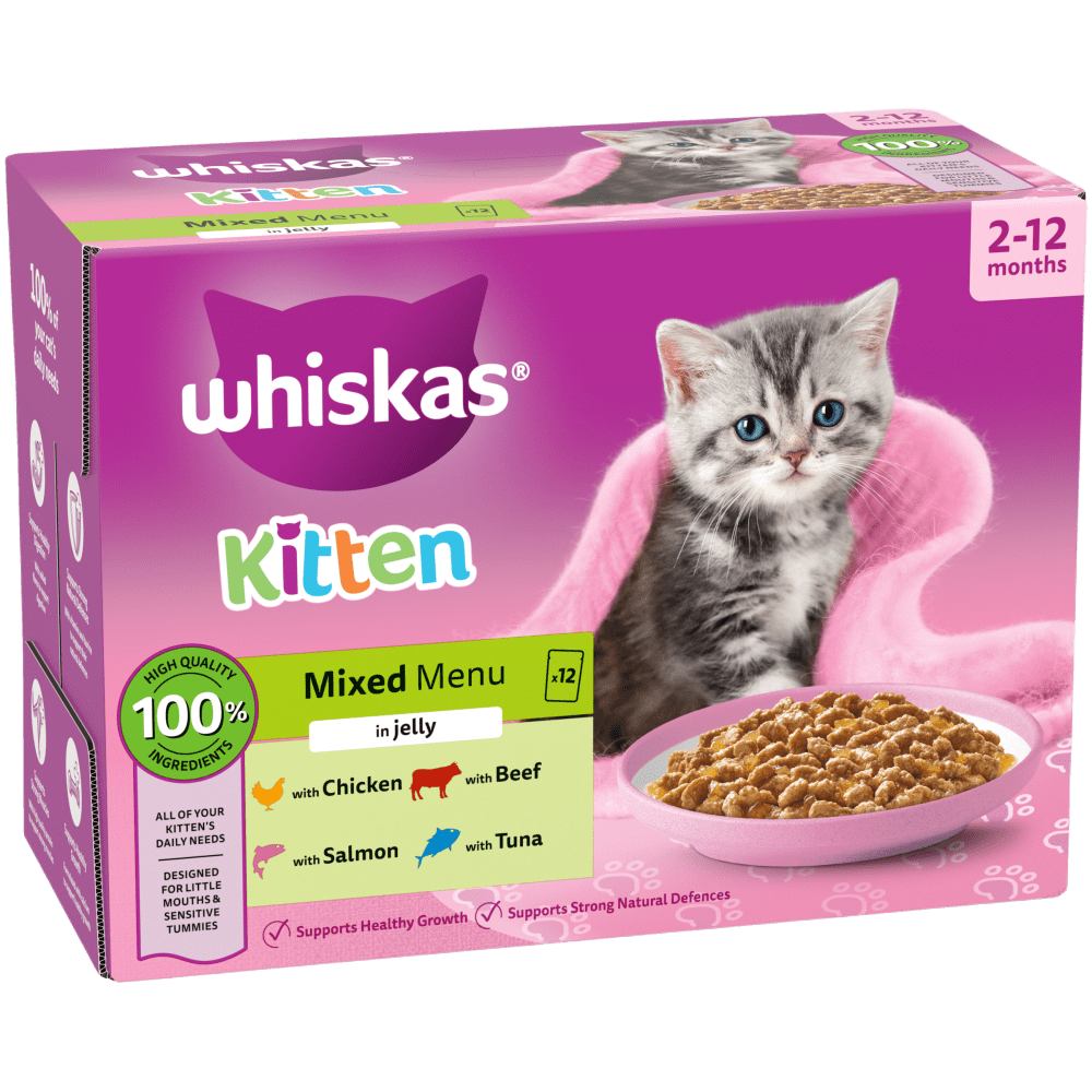 Whiskas Kitten 2 to 12 months Mixed Menu in Jelly box of 12 x 85g pouches