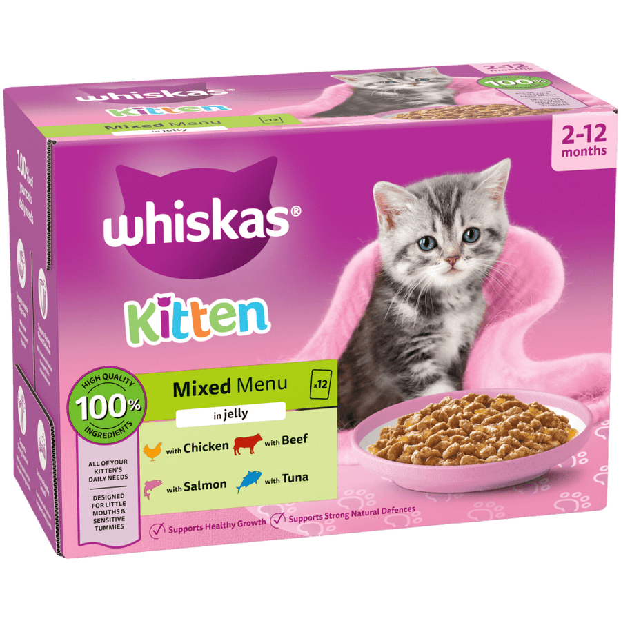 Whiskas Kitten 2 to 12 months Mixed Menu in Jelly box of 12 x 85g pouches