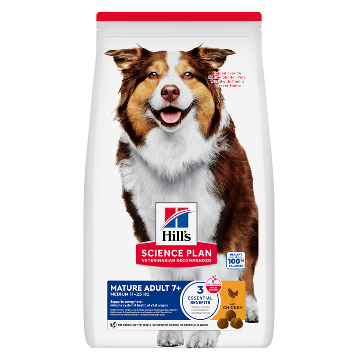 Hill's Science Plan Mature Adult 7+ Medium Breed Dog Food with Chicken, front of bag