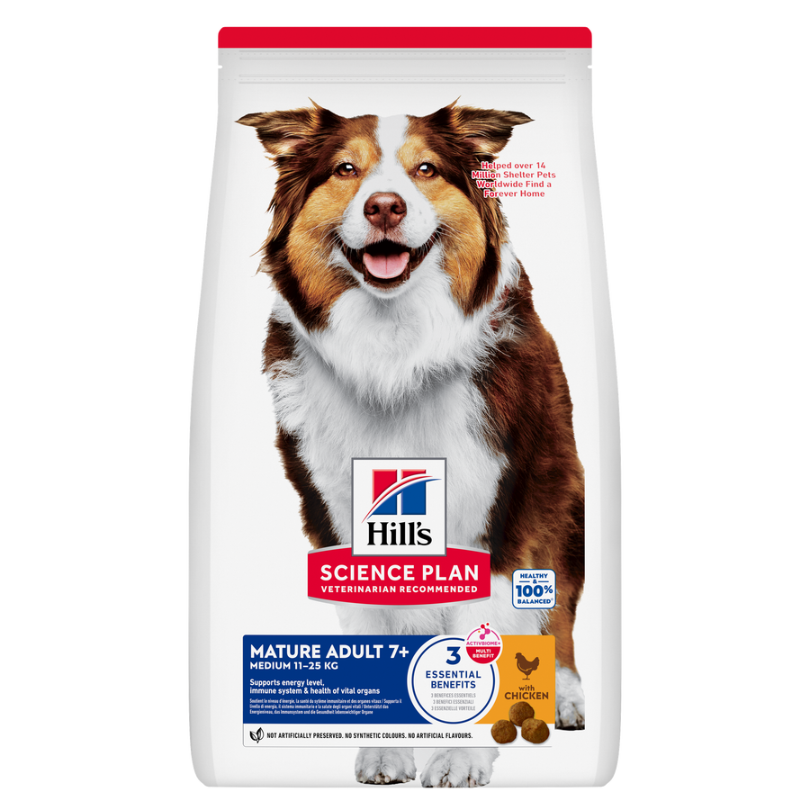 Hill's Science Plan Mature Adult 7+ Medium Breed Dog Food with Chicken, front of bag