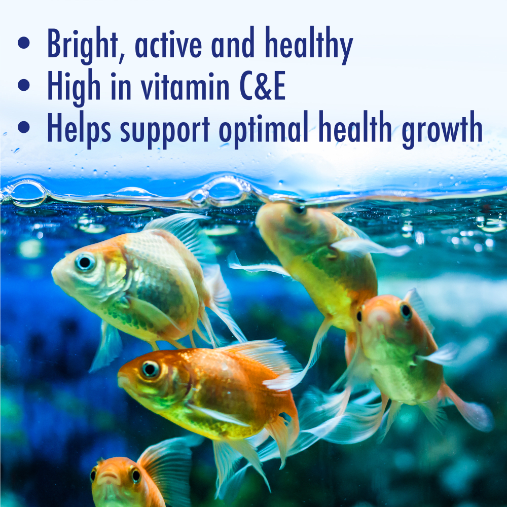 Aquarian Goldfish Flake Food benefits: bright, active and healthy, high in vitamin C and E