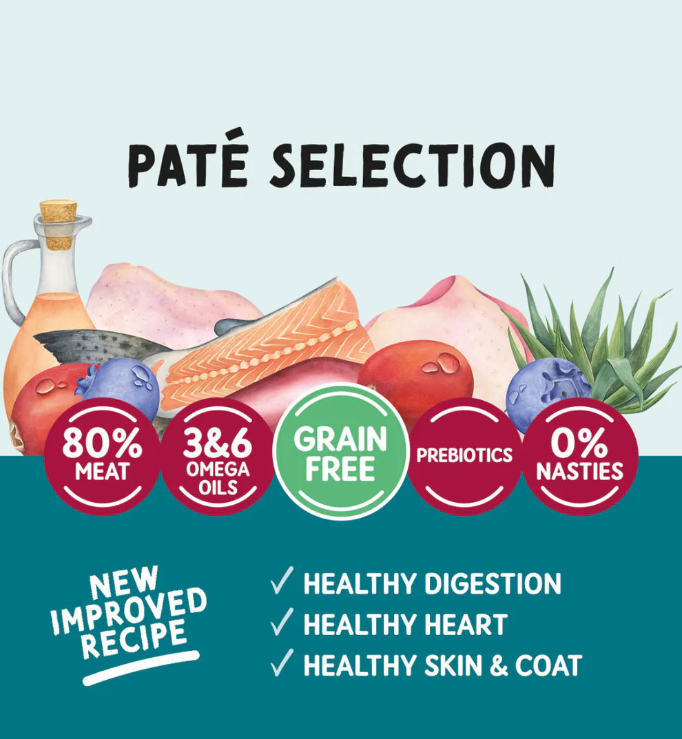 Variety pack of grain-free wet cat food pouches

