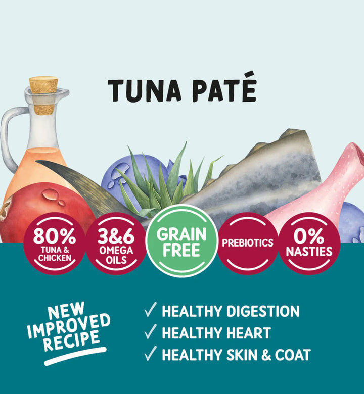 Natural tuna cat food with taurine and Omega oils for adult cats

