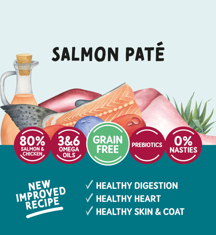 Grain-free wet cat food with salmon pâté

