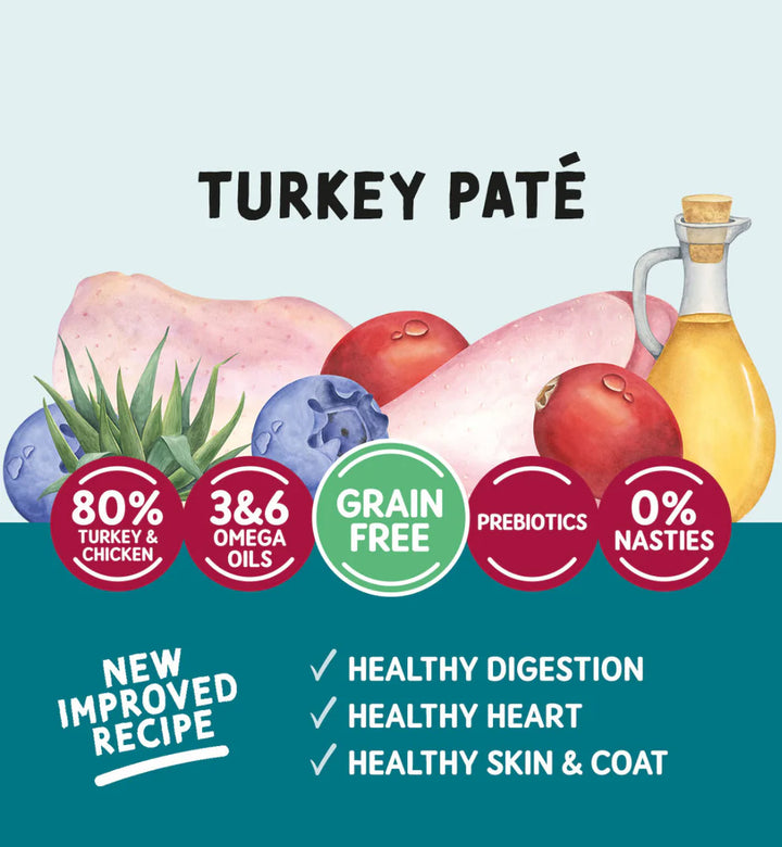 Grain-free wet cat food with 80% turkey and chicken

