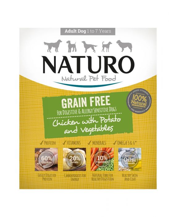 Grain-Free Natural Dog Food with Chicken, Potato and Vegetables.