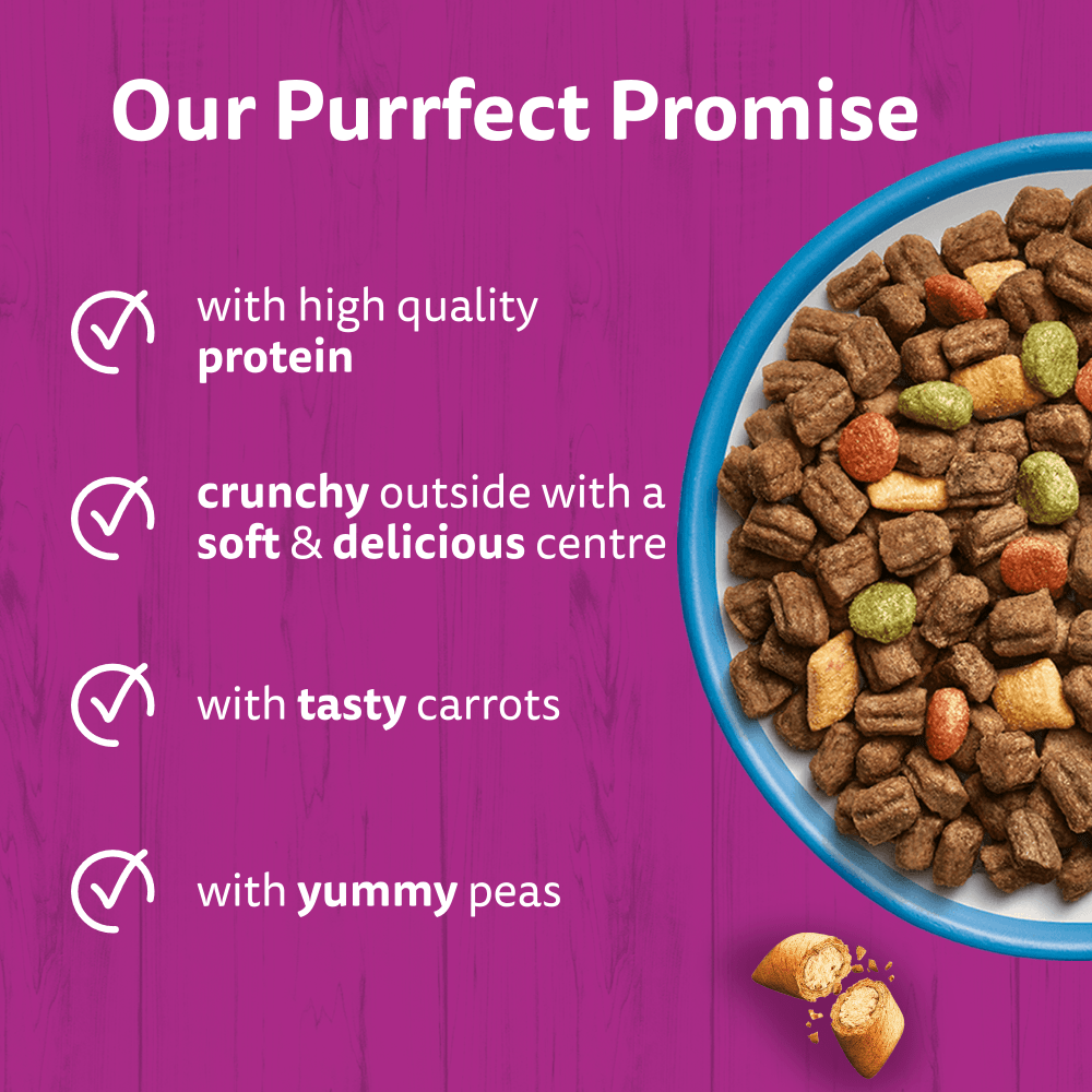 Whiskas 1+ Adult Tuna dry food: high quality protein, crunchy outside soft centre, carrots and peas