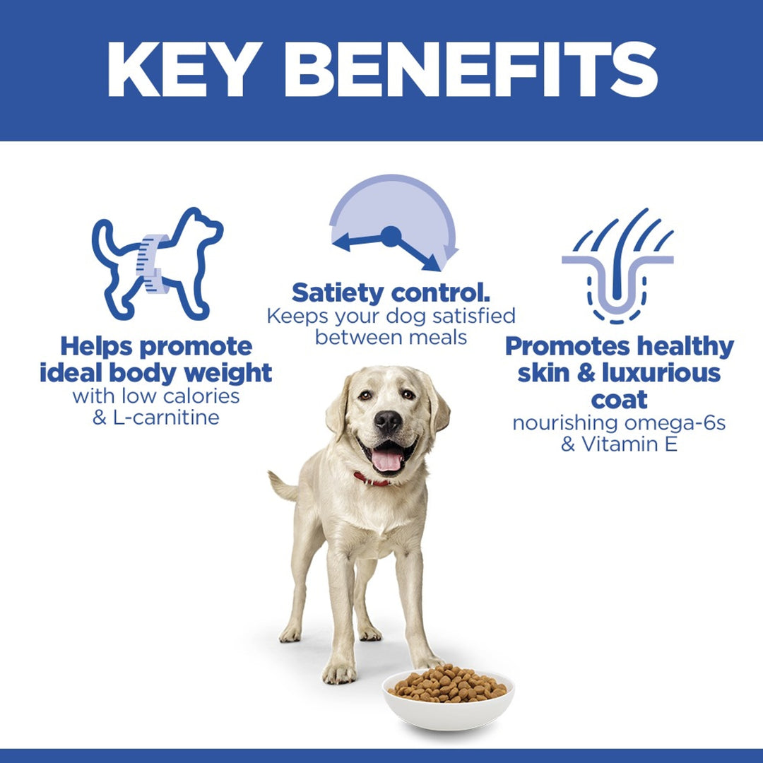 Hill's Light Large Breed key benefits: ideal body weight, satiety control, healthy skin and coat