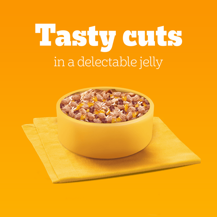 Bowl of Pedigree puppy food: tasty cuts in jelly