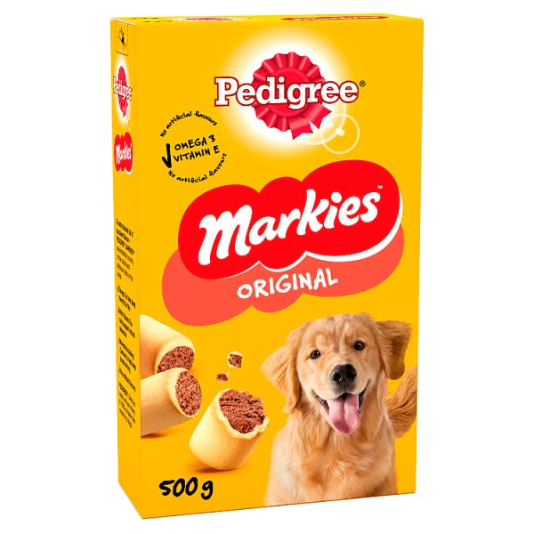 Pedigree Markies Original dog treats 500g box, front of pack