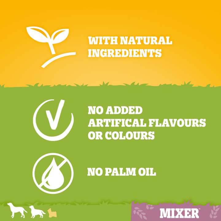 Pedigree Mixer with natural ingredients, no added artificial flavours or colours, no palm oil
