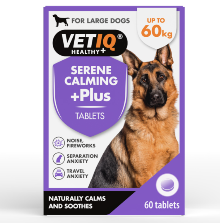 VetIQ Serene Calming +Plus 60 tablets for large dogs up to 60kg, front of pack