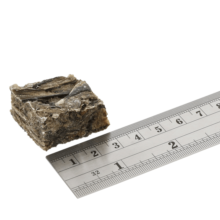 Fish4Dogs Sea Jerky Fish Square beside a ruler showing its approx. 30mm size