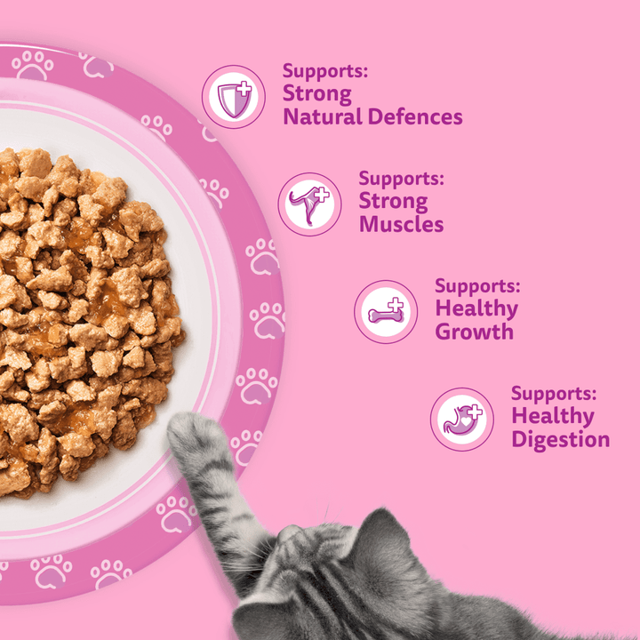 Whiskas Kitten supports natural defences, strong muscles, healthy growth and healthy digestion