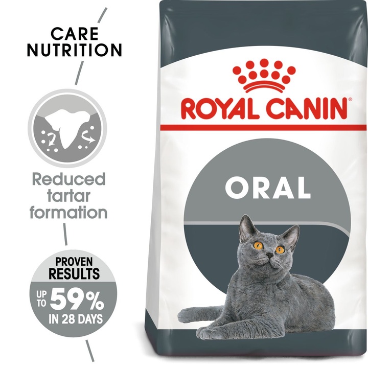 Royal Canin Oral Care benefits: reduced tartar formation, proven results up to 59% in 28 days